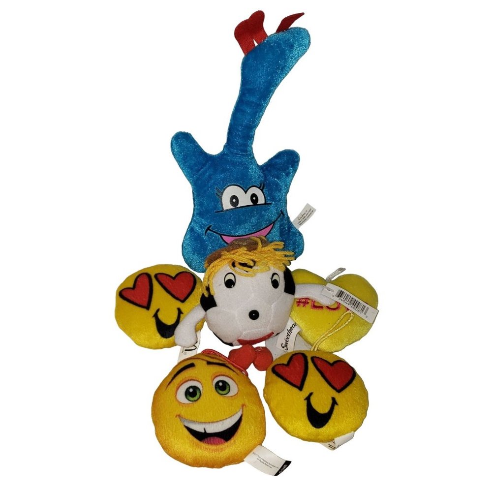 Lot of Emoji, Smiley Face Plush total 6 pieces, Various Brands See description
